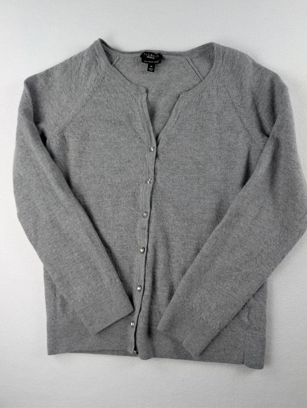 Talbots Pure Italian Merino Wool Gray Cardigan Sweater Women’s M